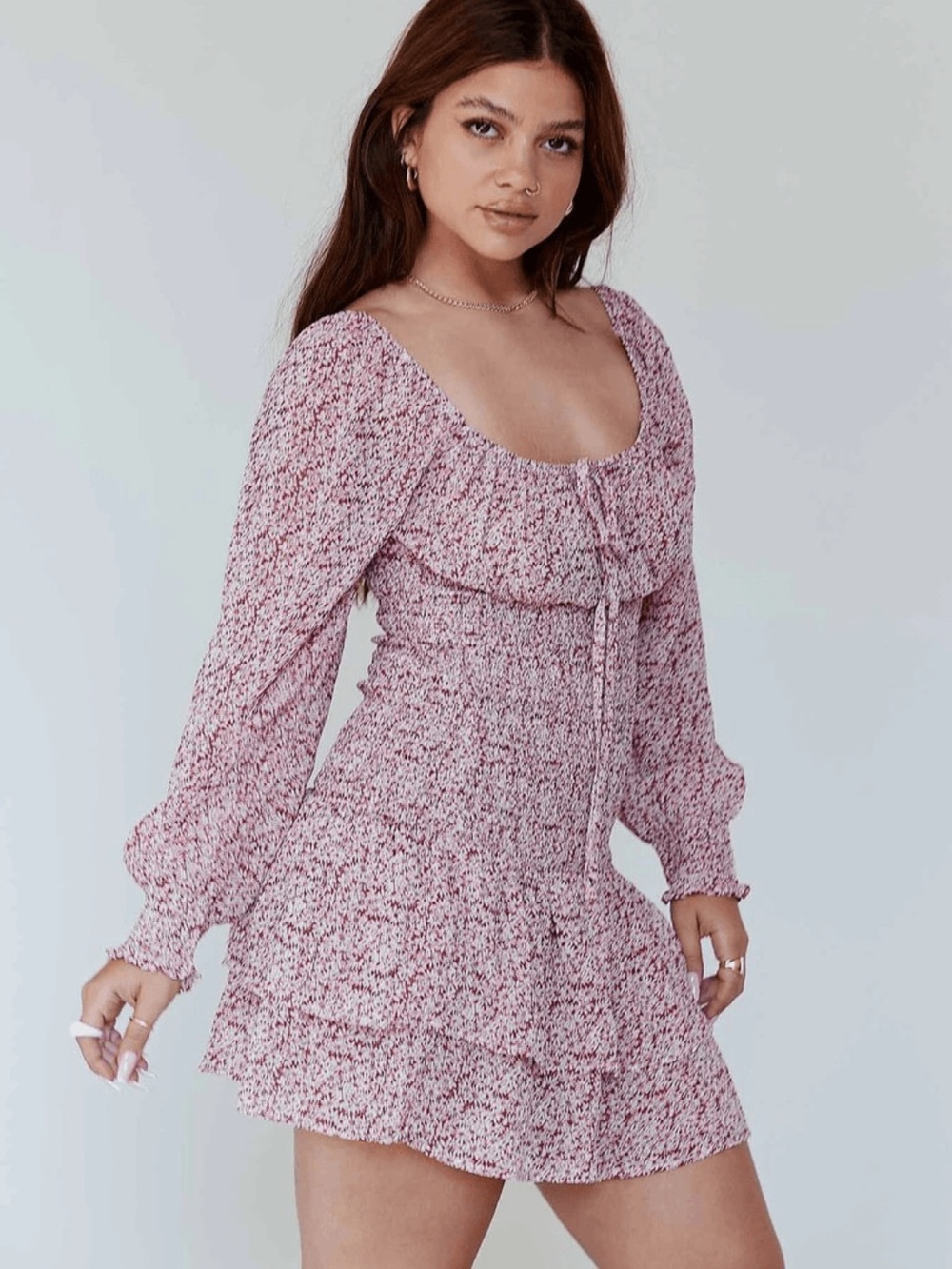 Princess Polly CARRILLO smocked long sleeve floral MINI DRESS size 2
